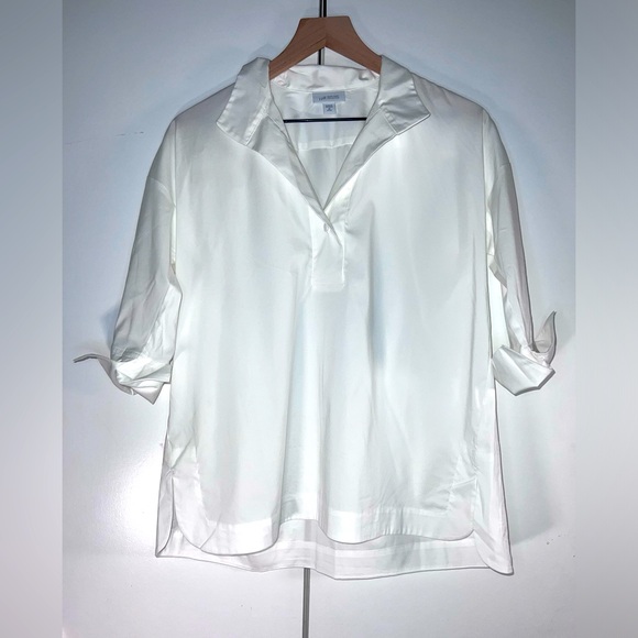 J JILL crisp white 3/4 sleeve, stand up collar tunic shirt. Women’s petite xs - Picture 1 of 7